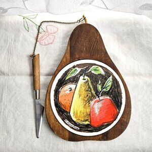 Vintage 1960's Fred Press Pear Shaped Hardwood Ceramic Cheese Board Japan